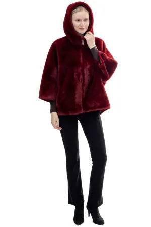 Bram- Faux mink hooded cape jacket with 3/4 sleeves