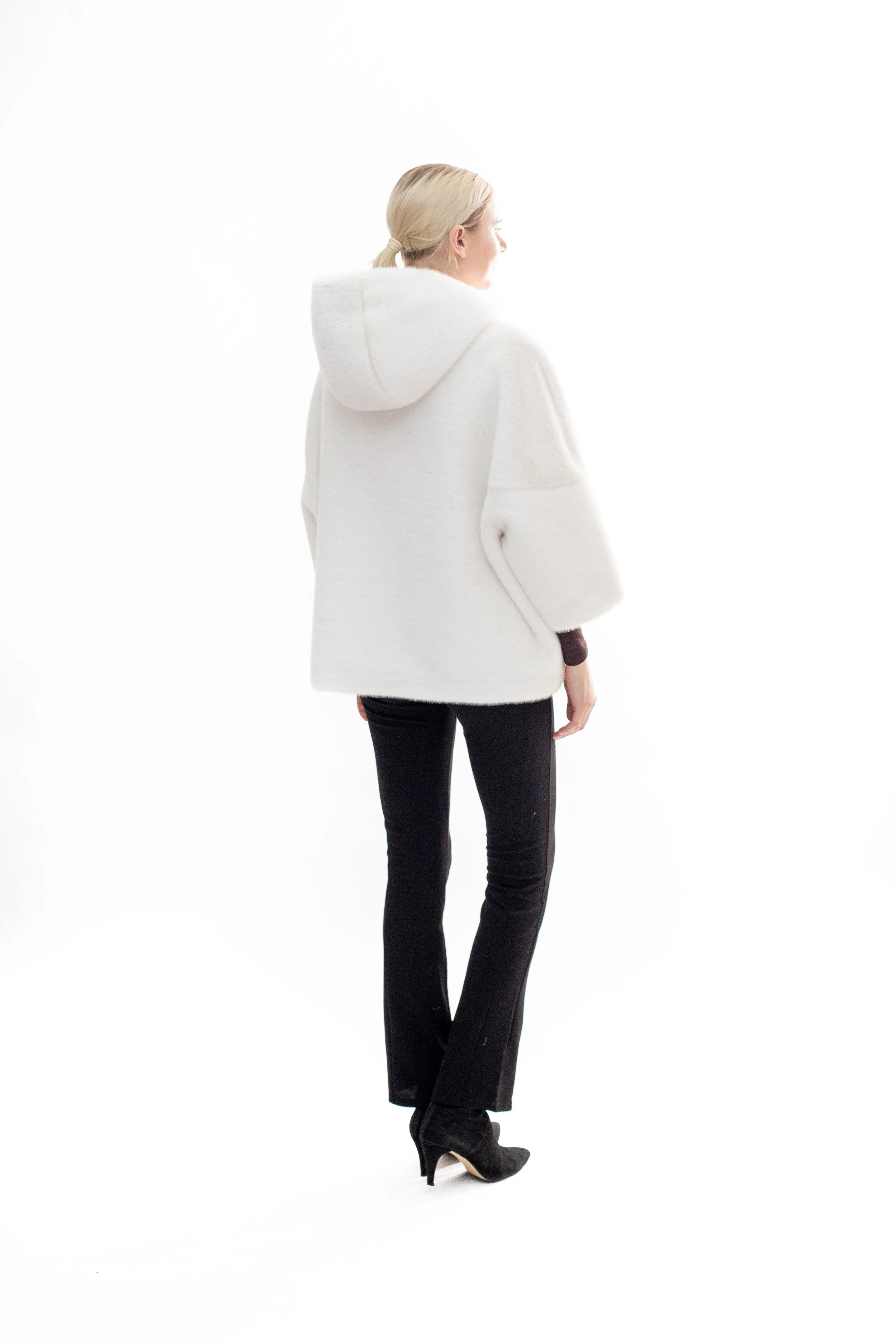 Bram- Faux mink hooded cape jacket with 3/4 sleeves