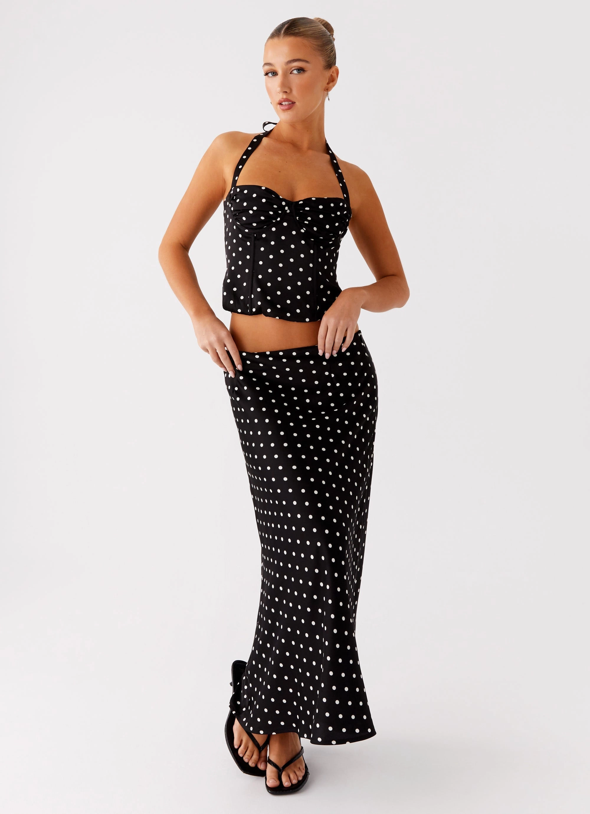 Ruching Details Breanne Top - Black Polka Dot