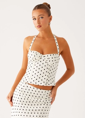 Breanne Top - White Polka Dot Easycare Breanne Top - White Polka Dot Eco Friendly Dye