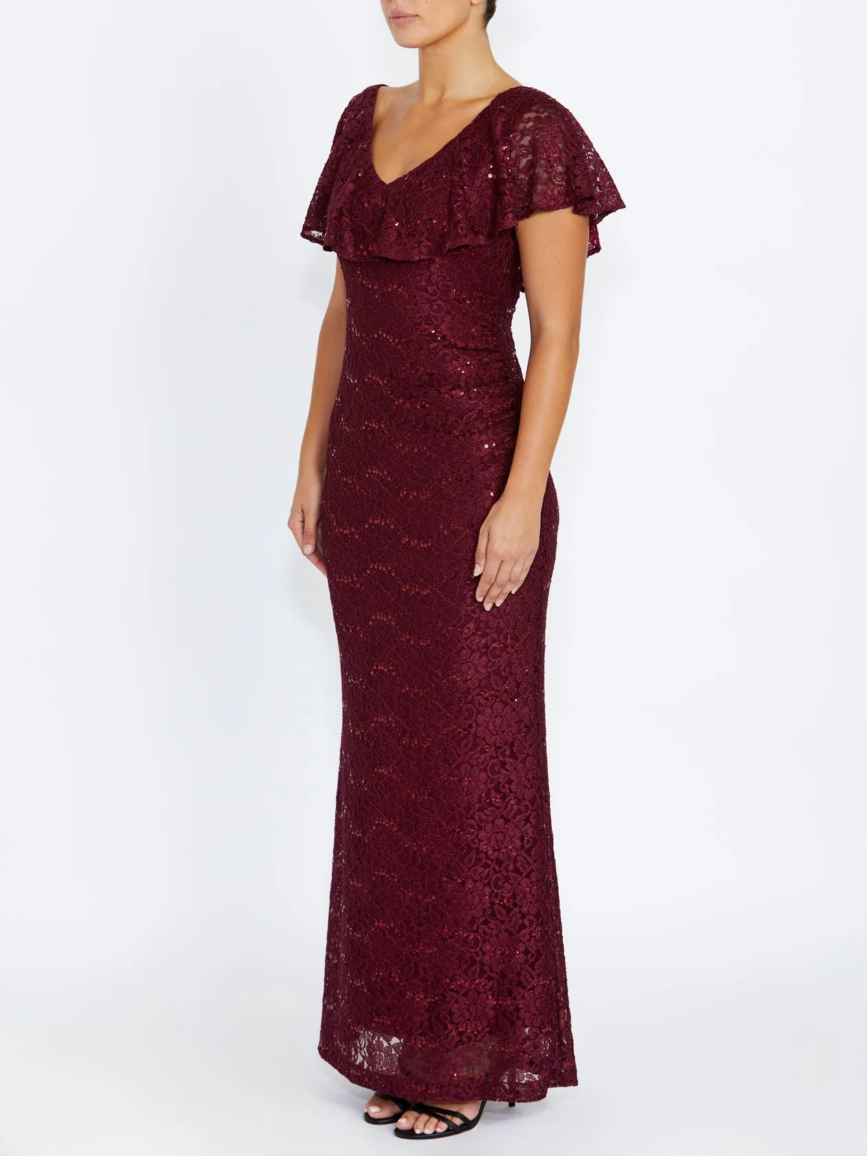 Weekend Fresh Comfy Comfort Trudy Malbec Sequin Lace Gown