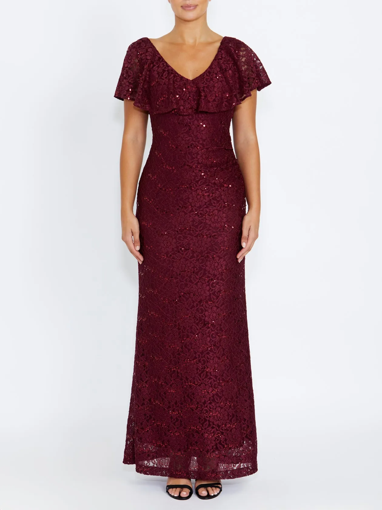 Trudy Malbec Sequin Lace Gown Timeless Trend