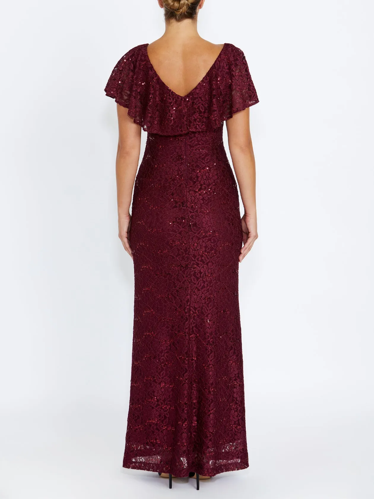 Petal Zone Trudy Malbec Sequin Lace Gown