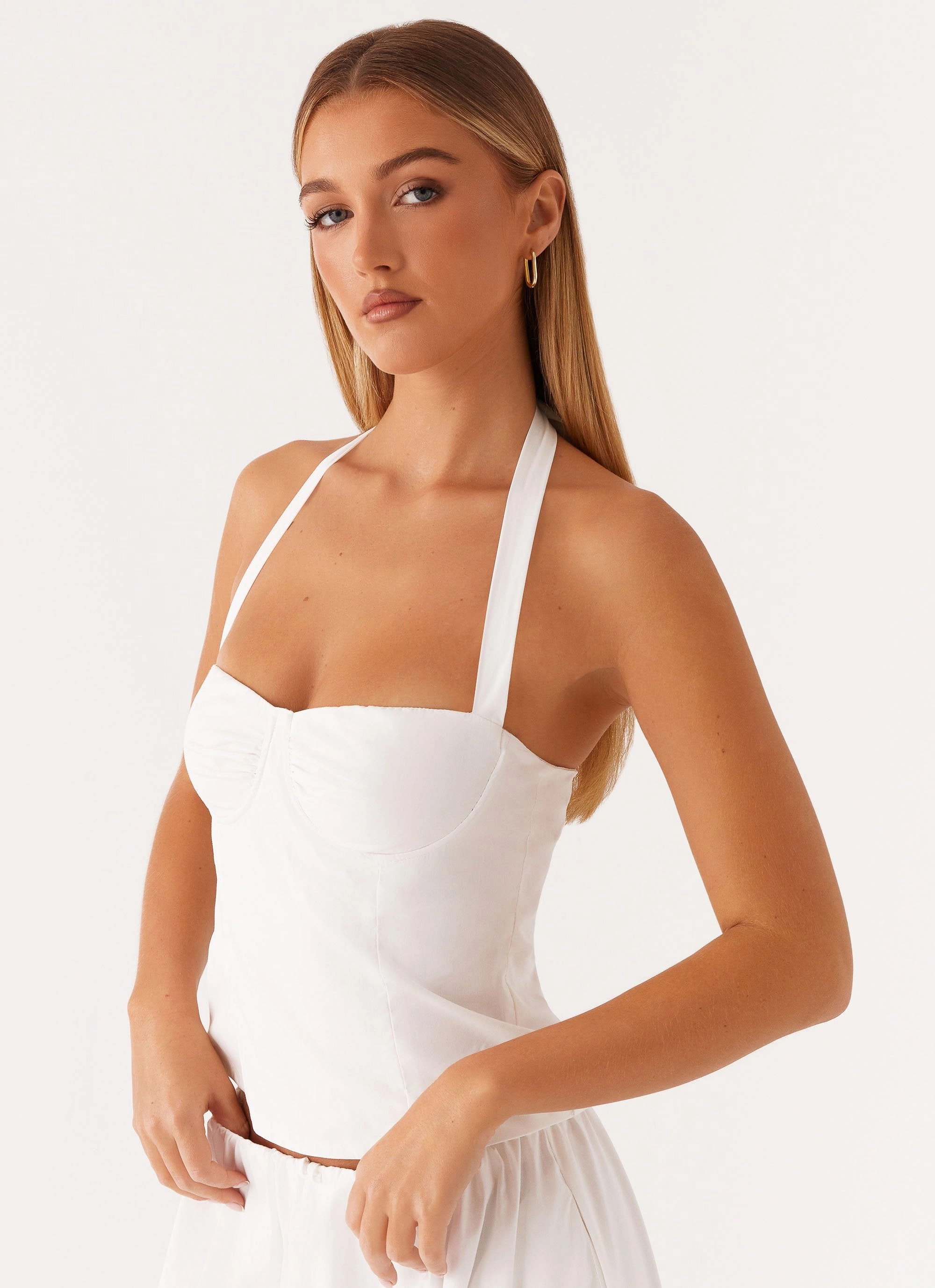 SoftBrushed Cheryl Bustier Halter Top - White