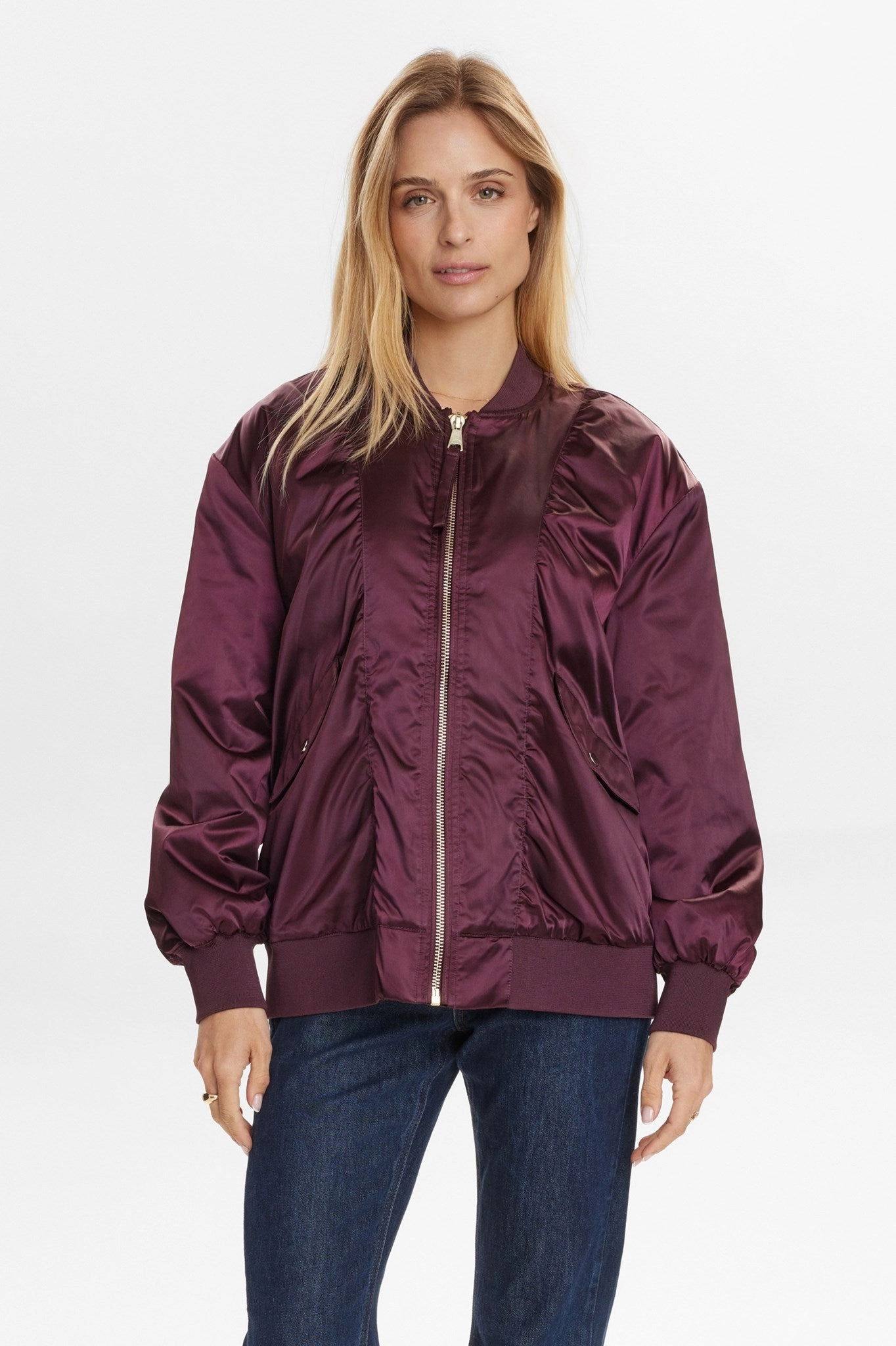 NUFRIA OVERSIZE BOMBER JACKET - Winetasting Waterproof Fabric Weekend Style