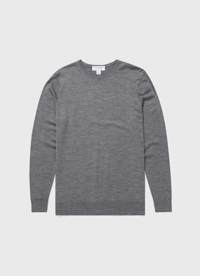 Breathable knit Men's Extra-Fine Merino Crew Neck in Grey Melange Men's Extra-Fine Merino Crew Neck in Grey Melange Ultra Fine Gauge Morning Chill