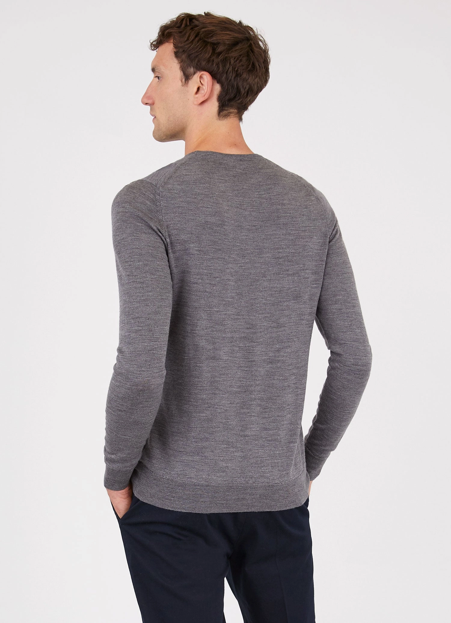 Men's Extra-Fine Merino Crew Neck in Grey Melange Friction Resistant