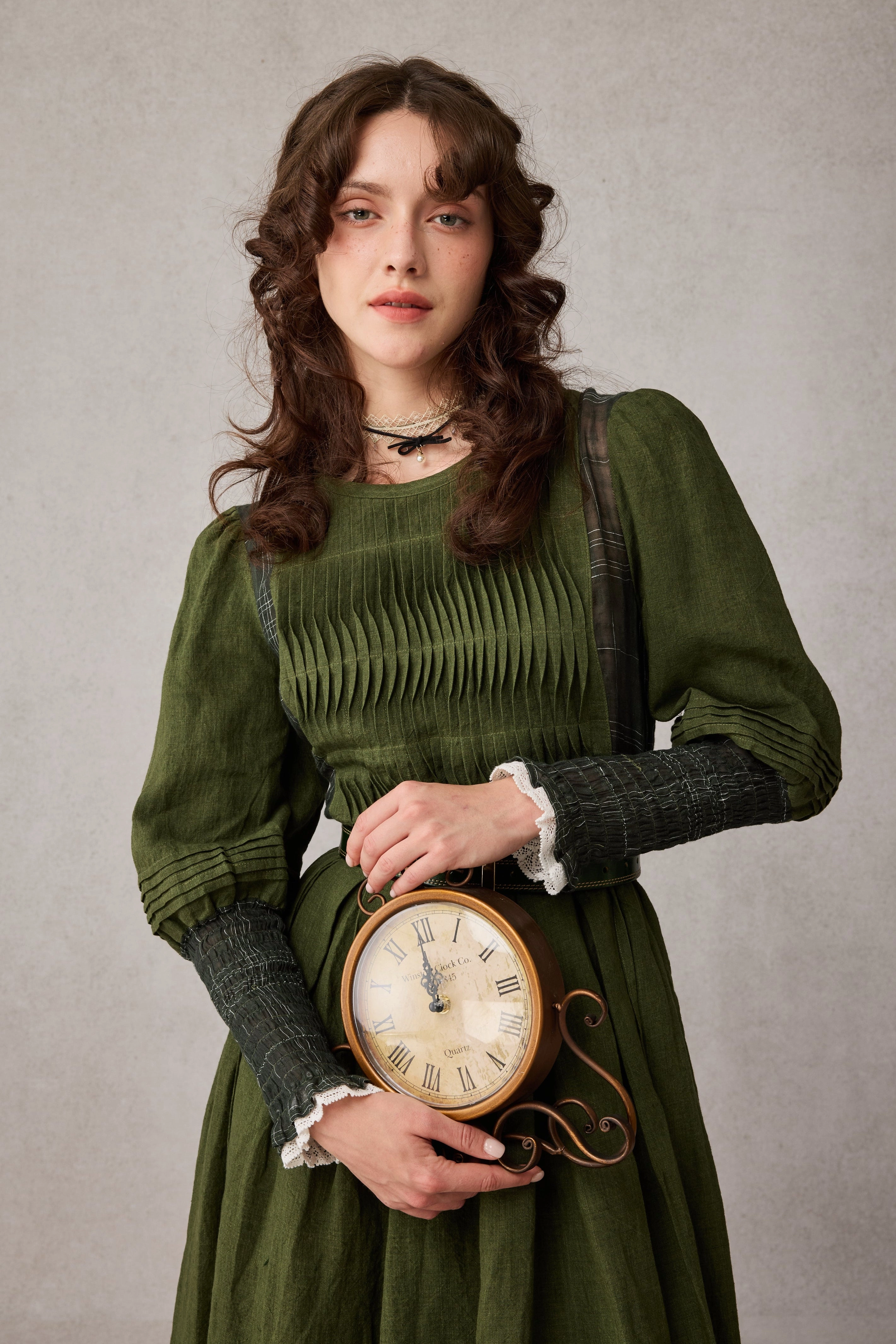 Eliana 15 | Pintucked Patchwork Linen Dress Four Way Stretch