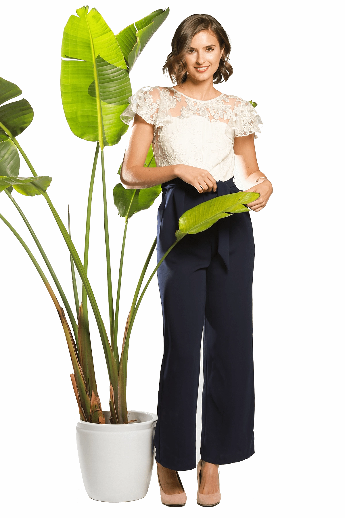 Phoebe Jumpsuit - White Willow Rolled Hem Detailing