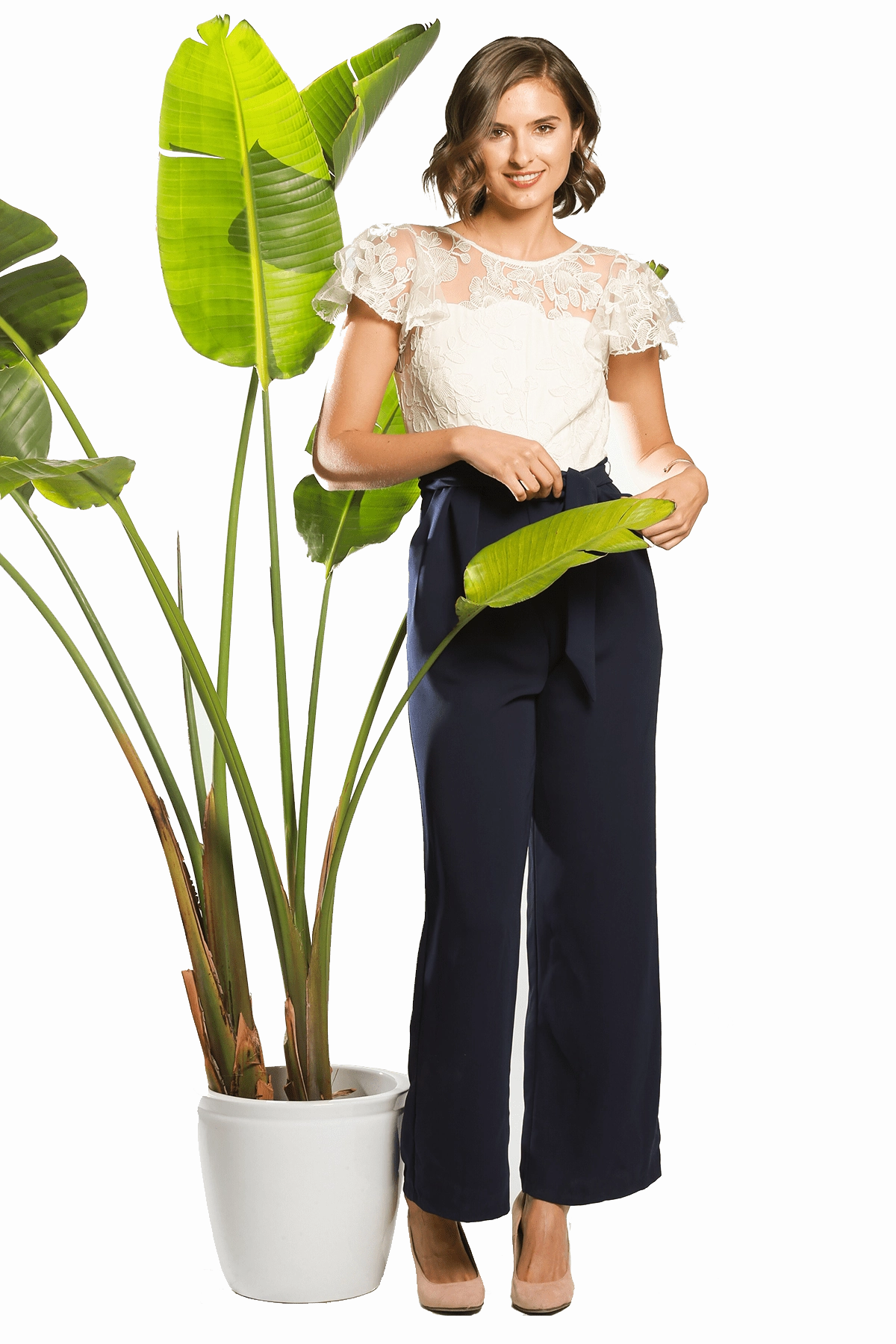 Sheer Overlay Material Minimalist Collar Phoebe Jumpsuit - White Willow