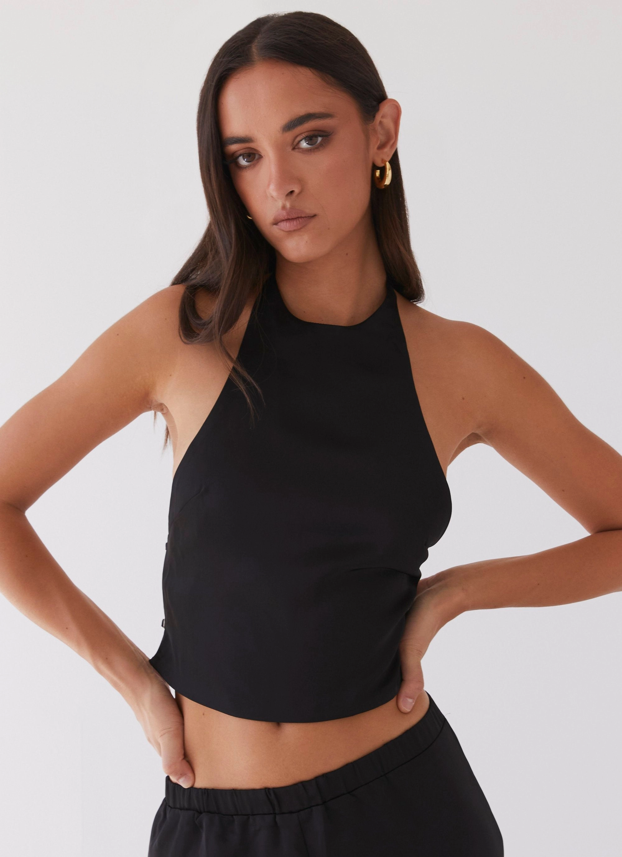 Water resistant coating Bree Satin Halterneck Top - Black
