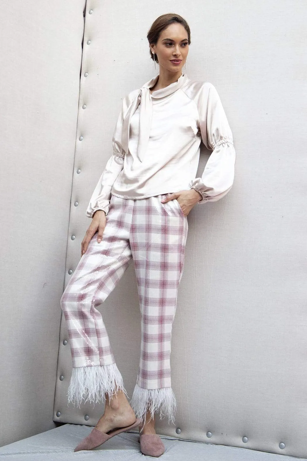 Brenda Feathered Plaid Pants Comfort-First