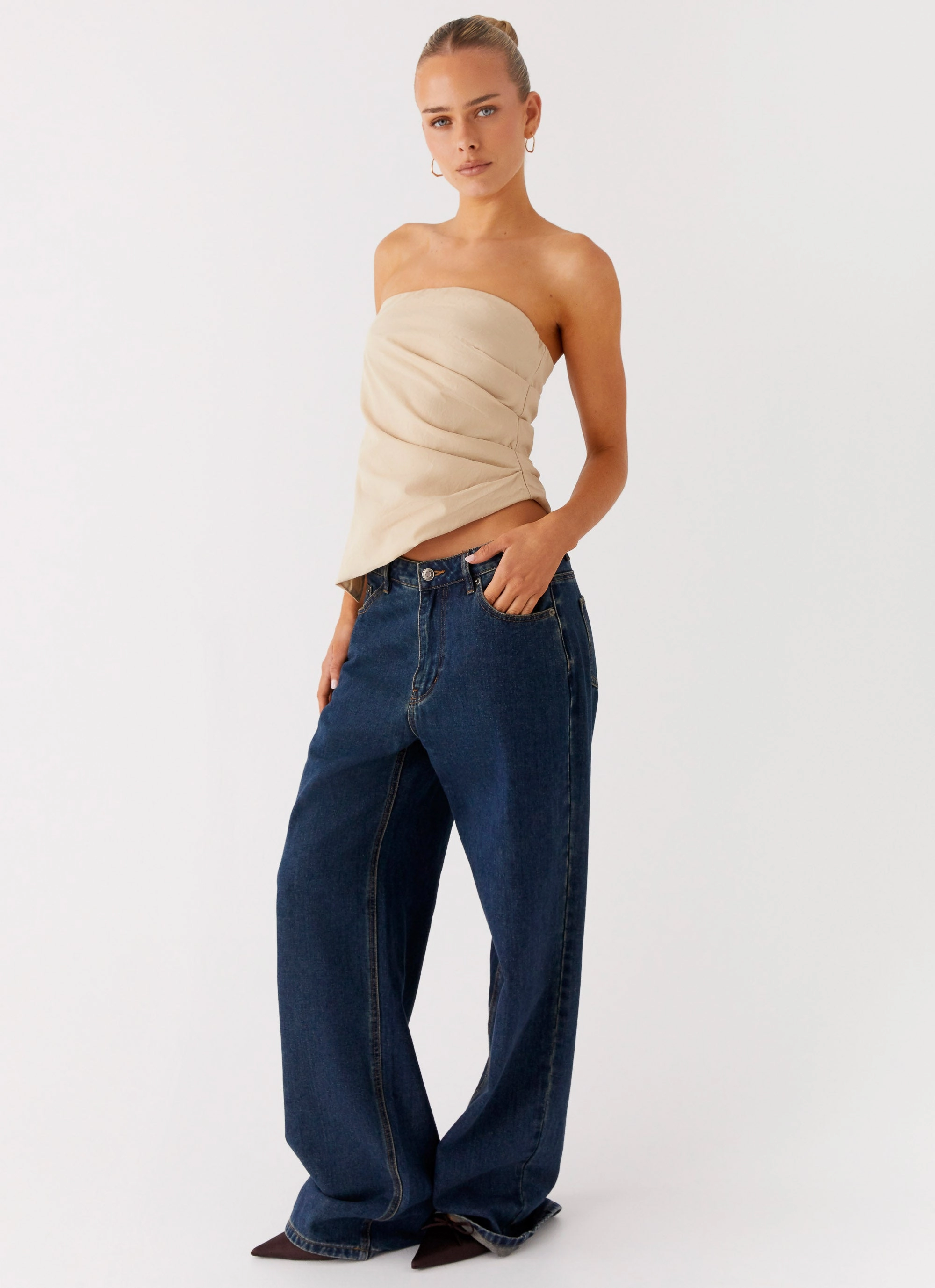 Briana Strapless Top - Tan Tubular Body Construction Noise Reduced Zipper