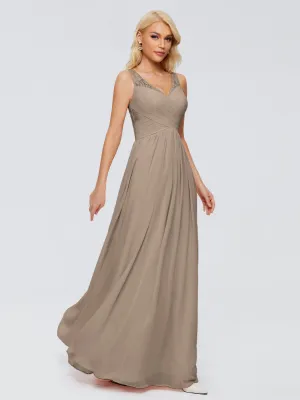 Bridesmaids In Taupe Dresses Kayla Straps Lace Chiffon Bridesmaid Dresses Deep V Neck Bridesmaid Dresses
