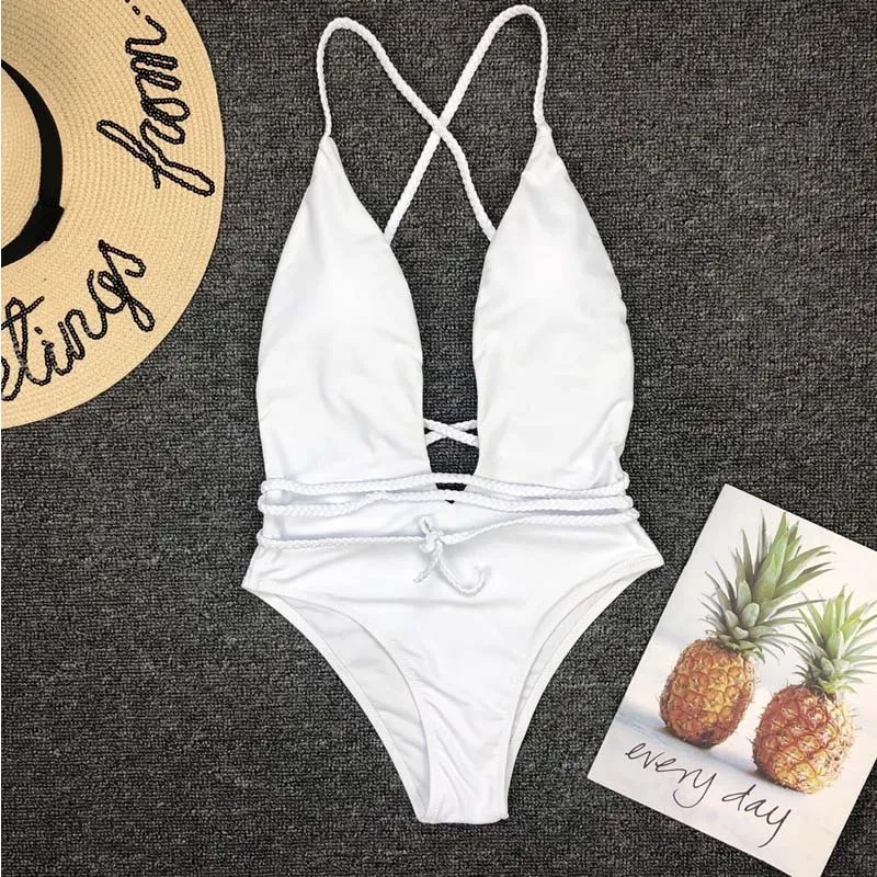 Bright Color Bandeau Low Back High Cut Swimsuits