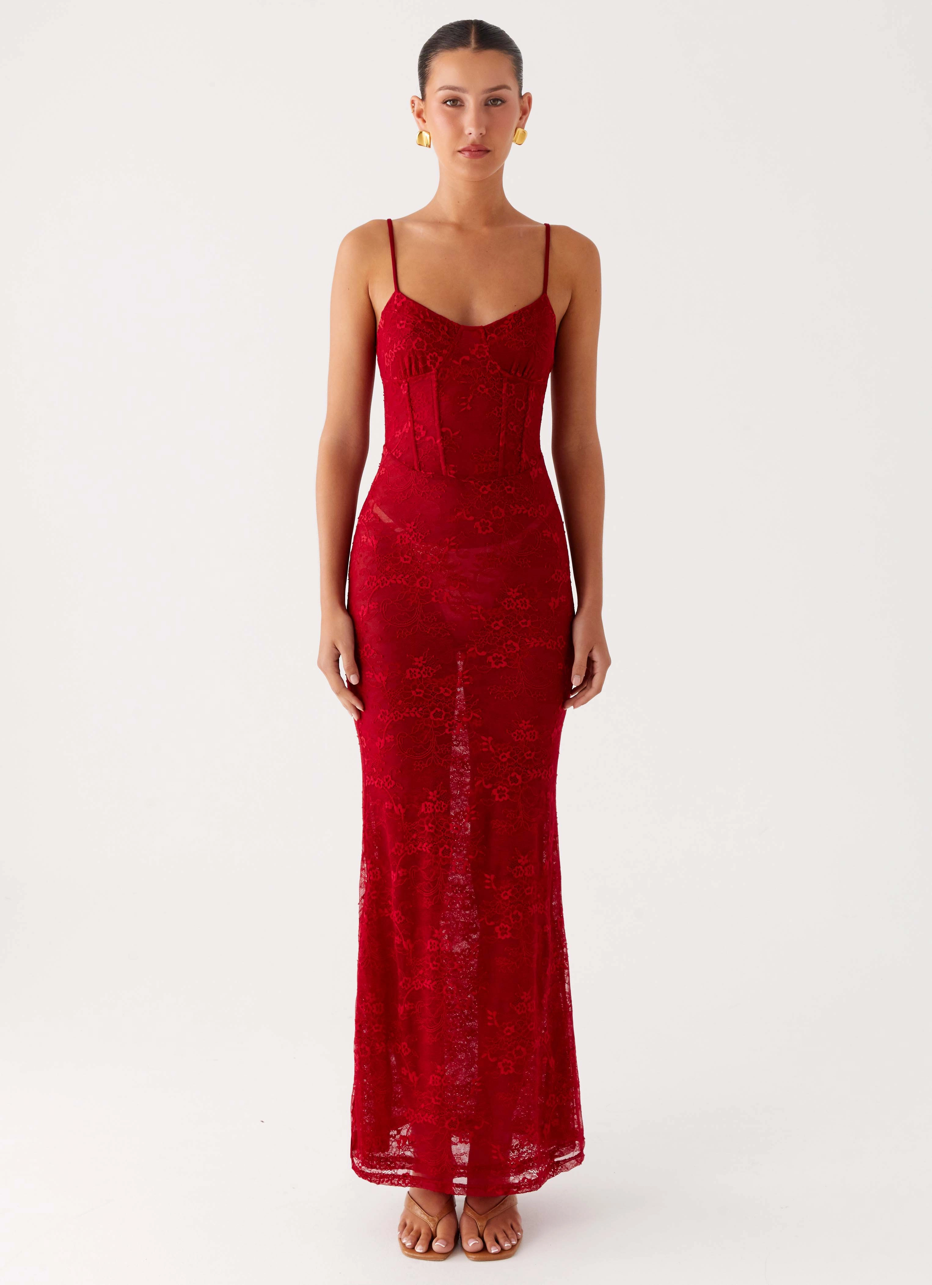 Rosa Corset Maxi Dress - Red Sleek and Simple Subtle Touch