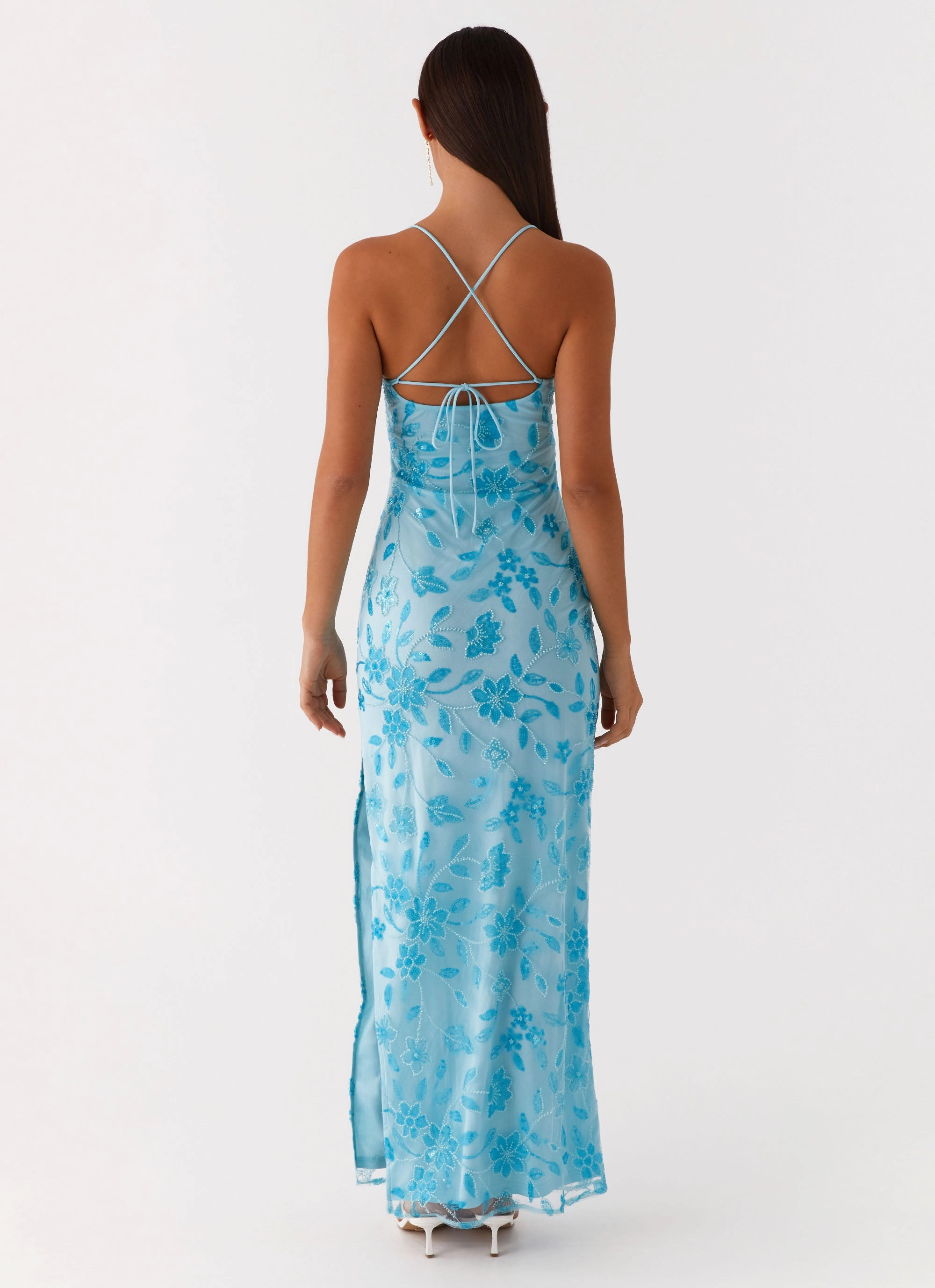 Bright Lights Beaded Maxi Dress - Blue Young Edge