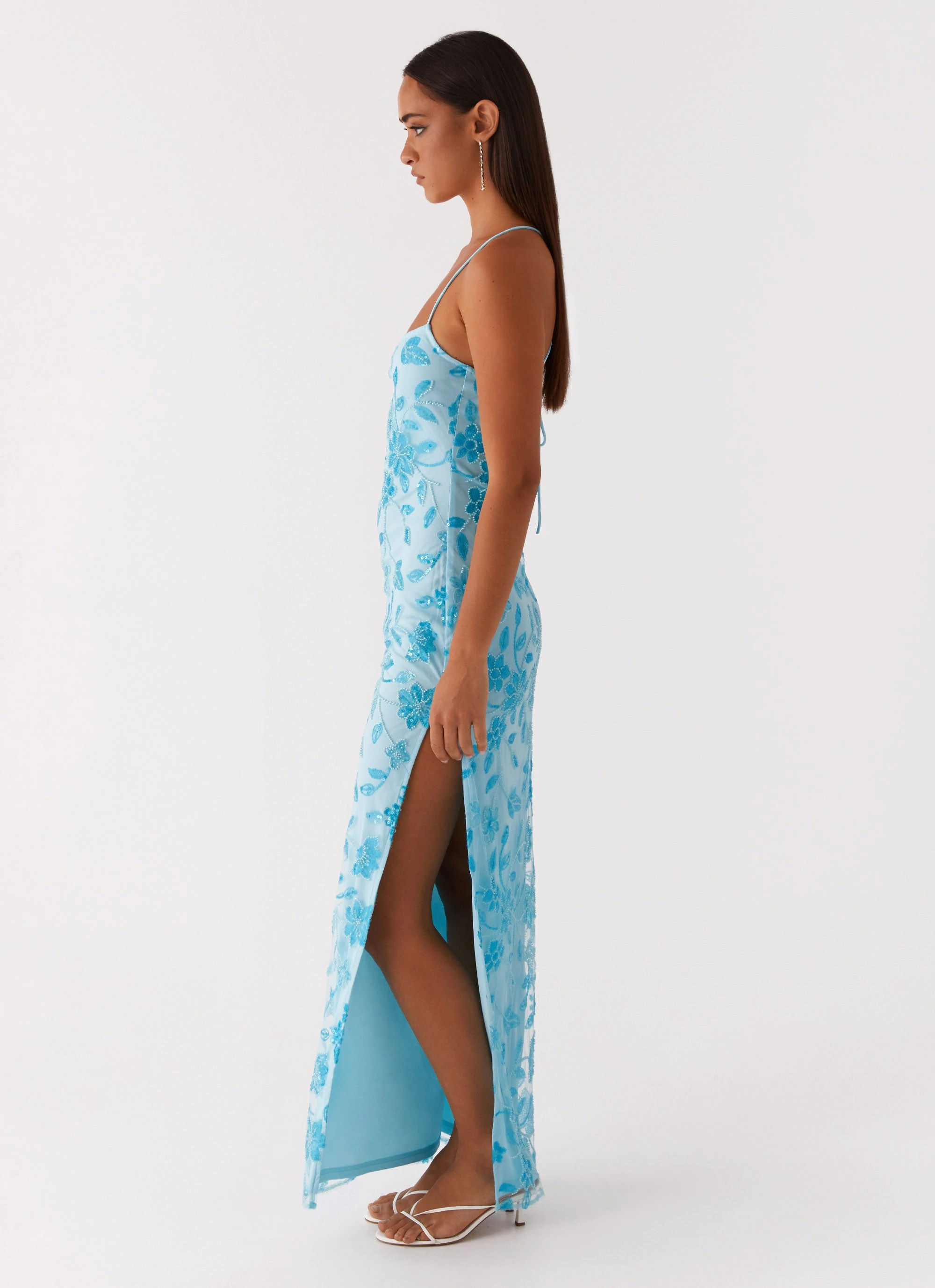 Bright Lights Beaded Maxi Dress - Blue Silk Air Smart Look
