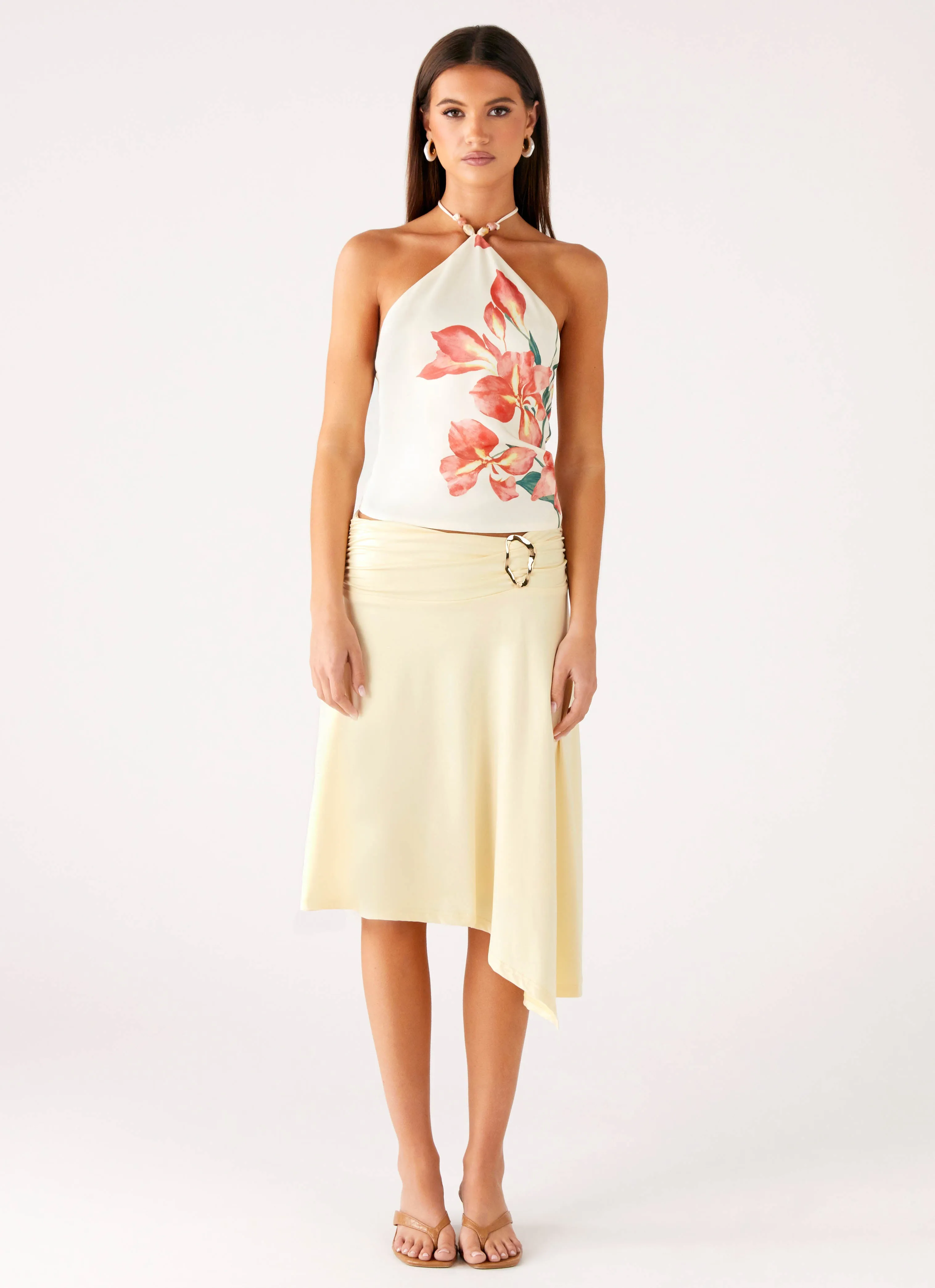 Double Stitched Brisa Midi Skirt - Butter