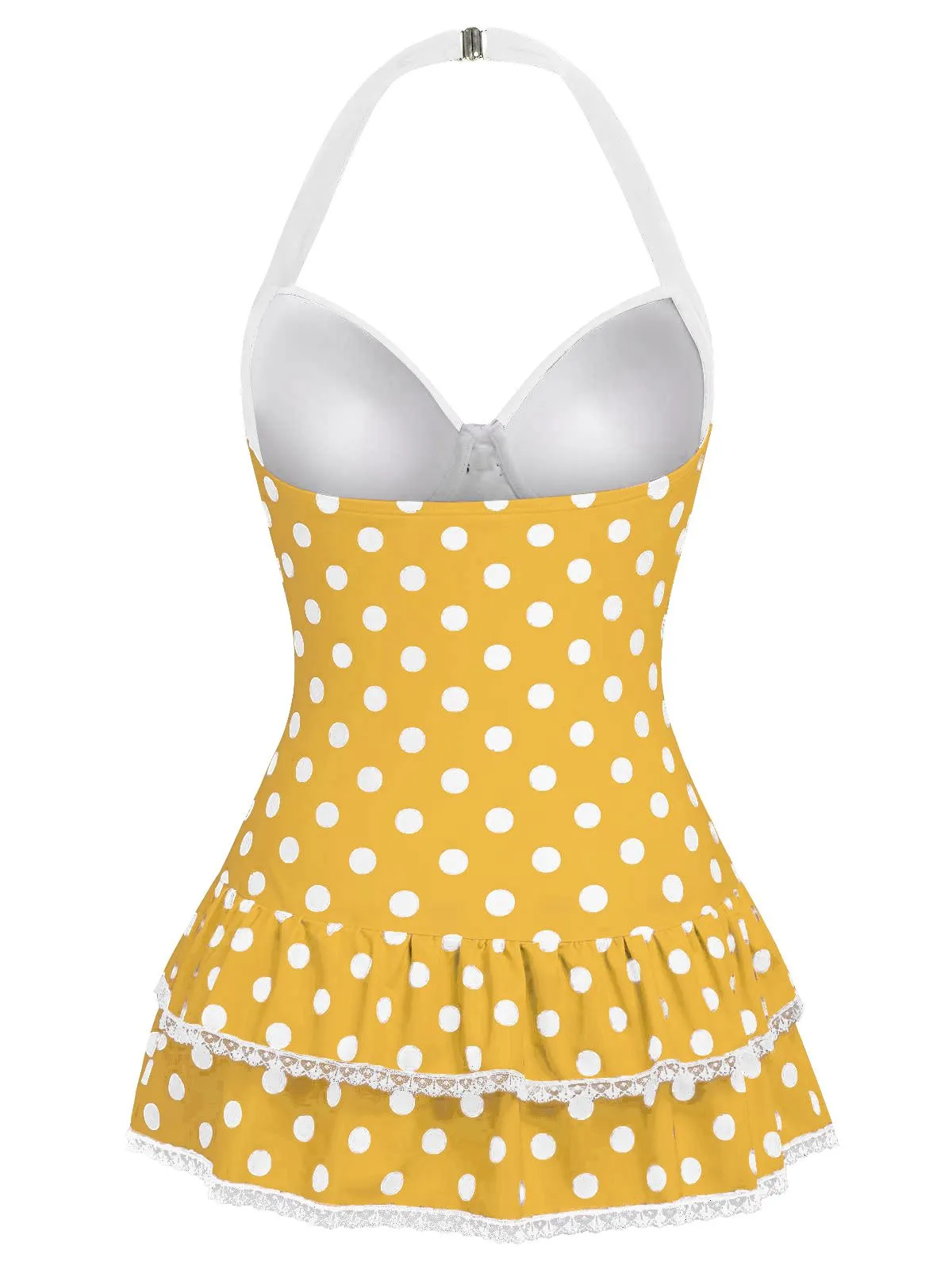 Brown 1940s Halter Polka Dots Bow Swimsuit