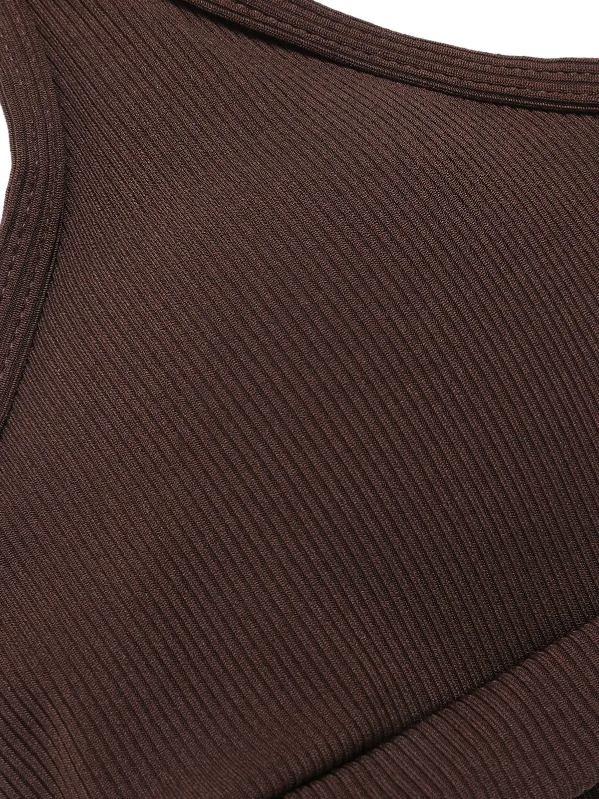 Brown 1950s Spaghetti Strap Solid Swimsuit