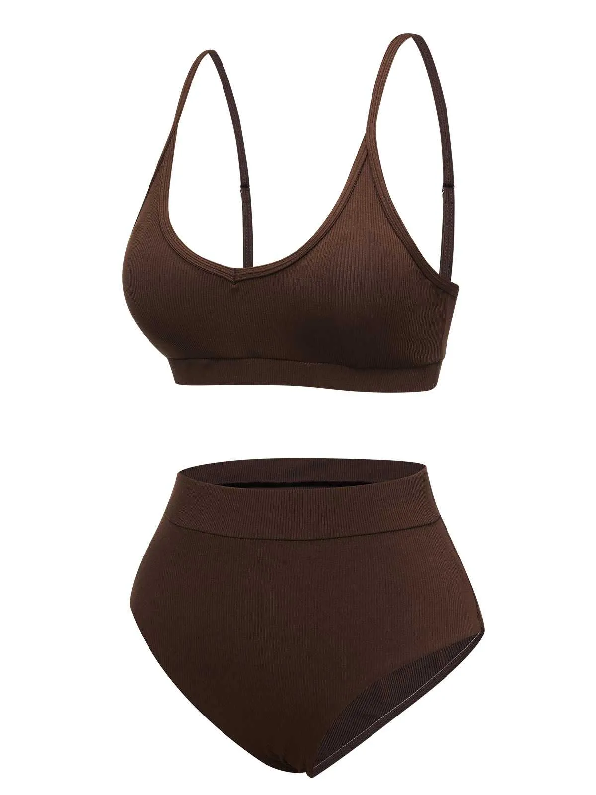 Brown 1950s Spaghetti Strap Solid Swimsuit