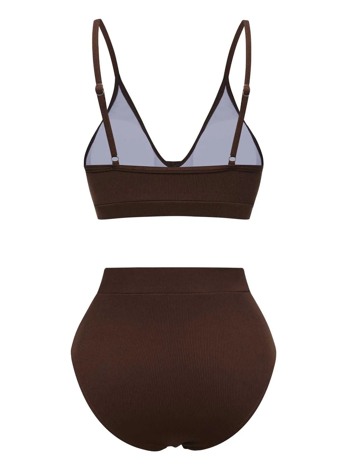 Brown 1950s Spaghetti Strap Solid Swimsuit