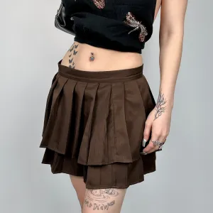 Brown Pleated Miniskirt (S-M)