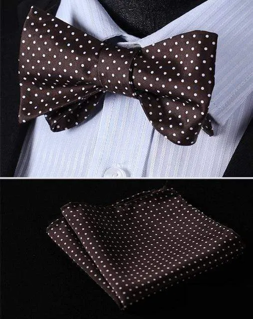 Brown with White Pin Dots Matching Bowtie Set (2pc)