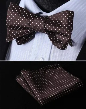 Brown with White Pin Dots Matching Bowtie Set (2pc)