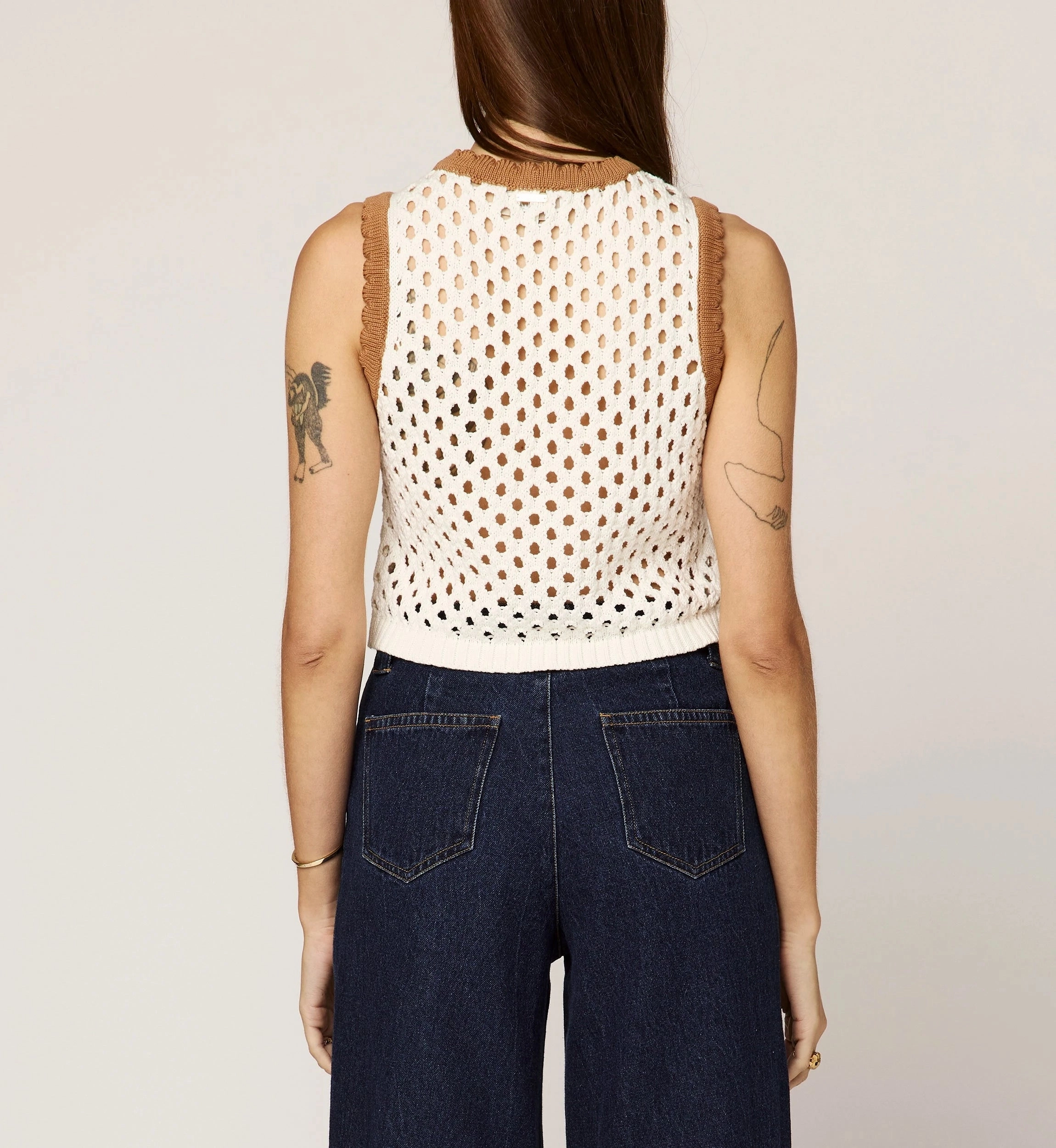 Brownwyn Sweater Top | Ivory/Brown Bound Seam Finish LongWearingComfort