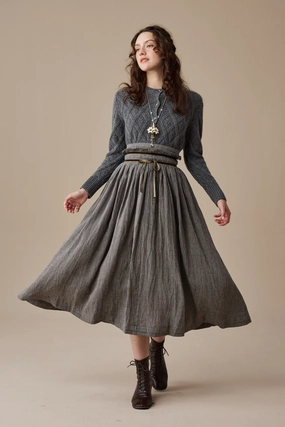 Bruna 17 |Striped Linen Skirt Light Shield Flexible Layer Fit Bruna 17 |Striped Linen Skirt