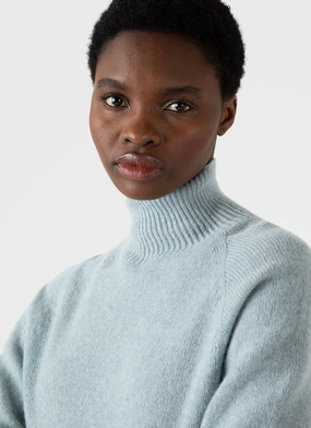 BrushedInnerLining Women's Lambswool Funnel Neck Jumper in Blue Sage Women's Lambswool Funnel Neck Jumper in Blue Sage Microfiber Blend Lattice Pattern