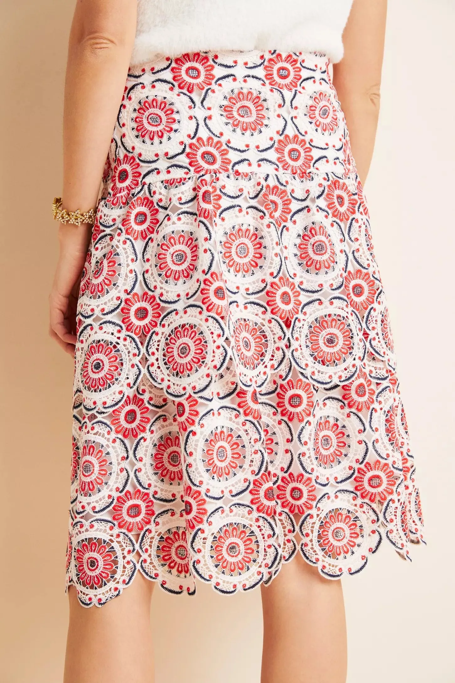 Brynn Embroidered Lace Midi Skirt Elasticized Cuff