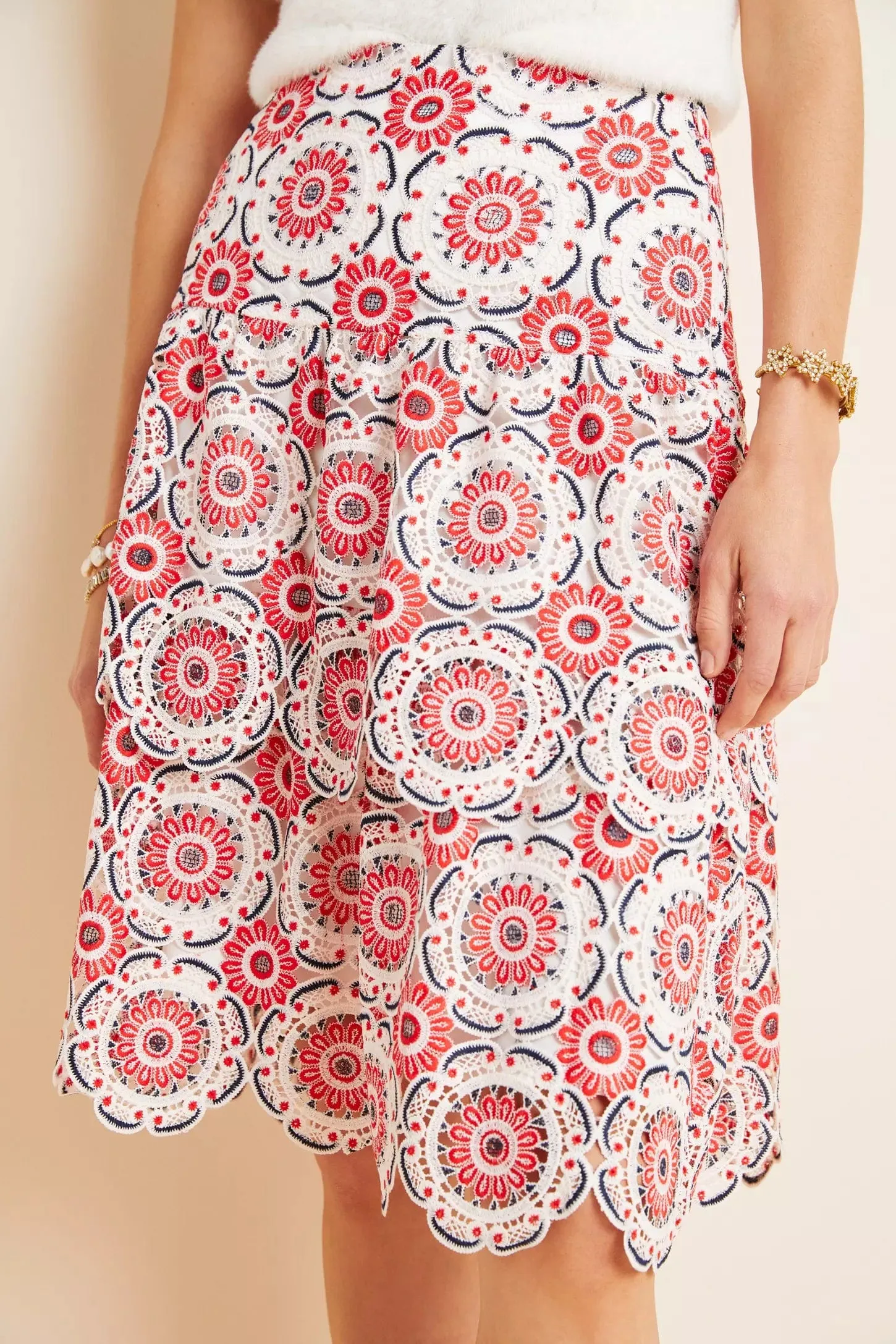 Aesthetic Fit Neutral Look Brynn Embroidered Lace Midi Skirt