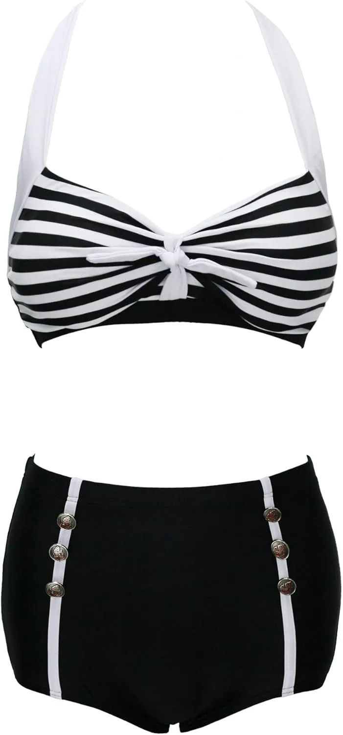 bslingerie® Women Retro Vintage Push Up High Waisted Bikini Swimsuit Plus Size