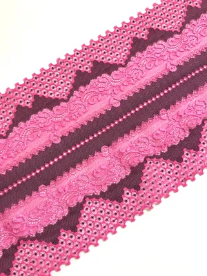 Bubblegum & Gray 7.5" Wide Stretch Lace