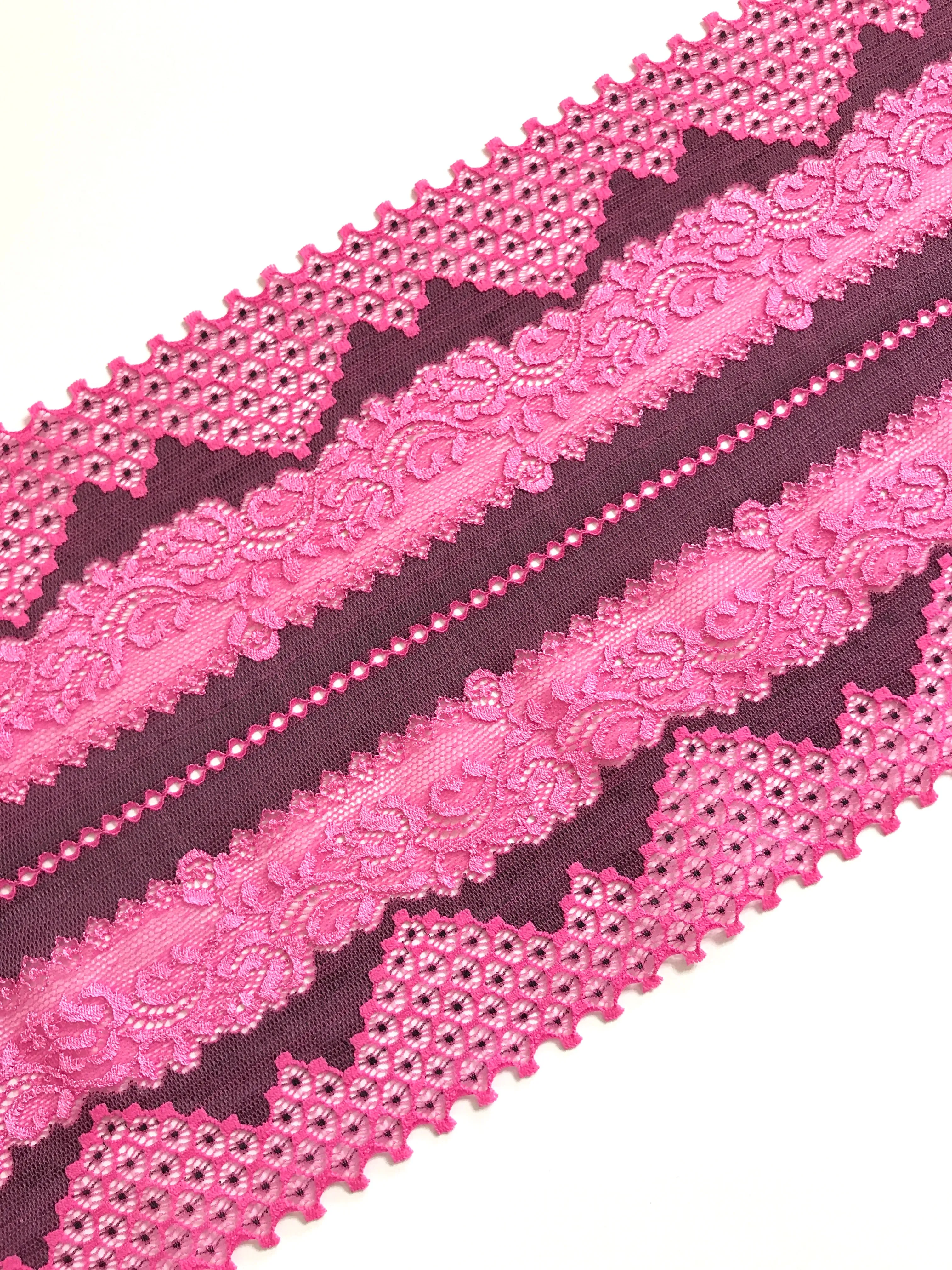 Bubblegum & Gray 7.5" Wide Stretch Lace