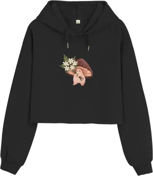 Bubeutou Women Cute Mushroom Cropped Hoodie Graphic Aesthetic Crop Sweatshirts for Teen Girls Cotton Cottagecore Pullover