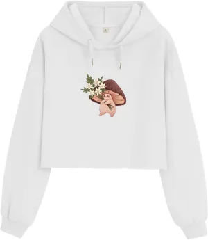 Bubeutou Women Cute Mushroom Cropped Hoodie Graphic Aesthetic Crop Sweatshirts for Teen Girls Cotton Cottagecore Pullover