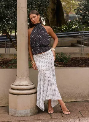 Buffy Maxi Skirt - White Polkadot Fitted Style Buffy Maxi Skirt - White Polkadot Thermal Lining Fitted waist
