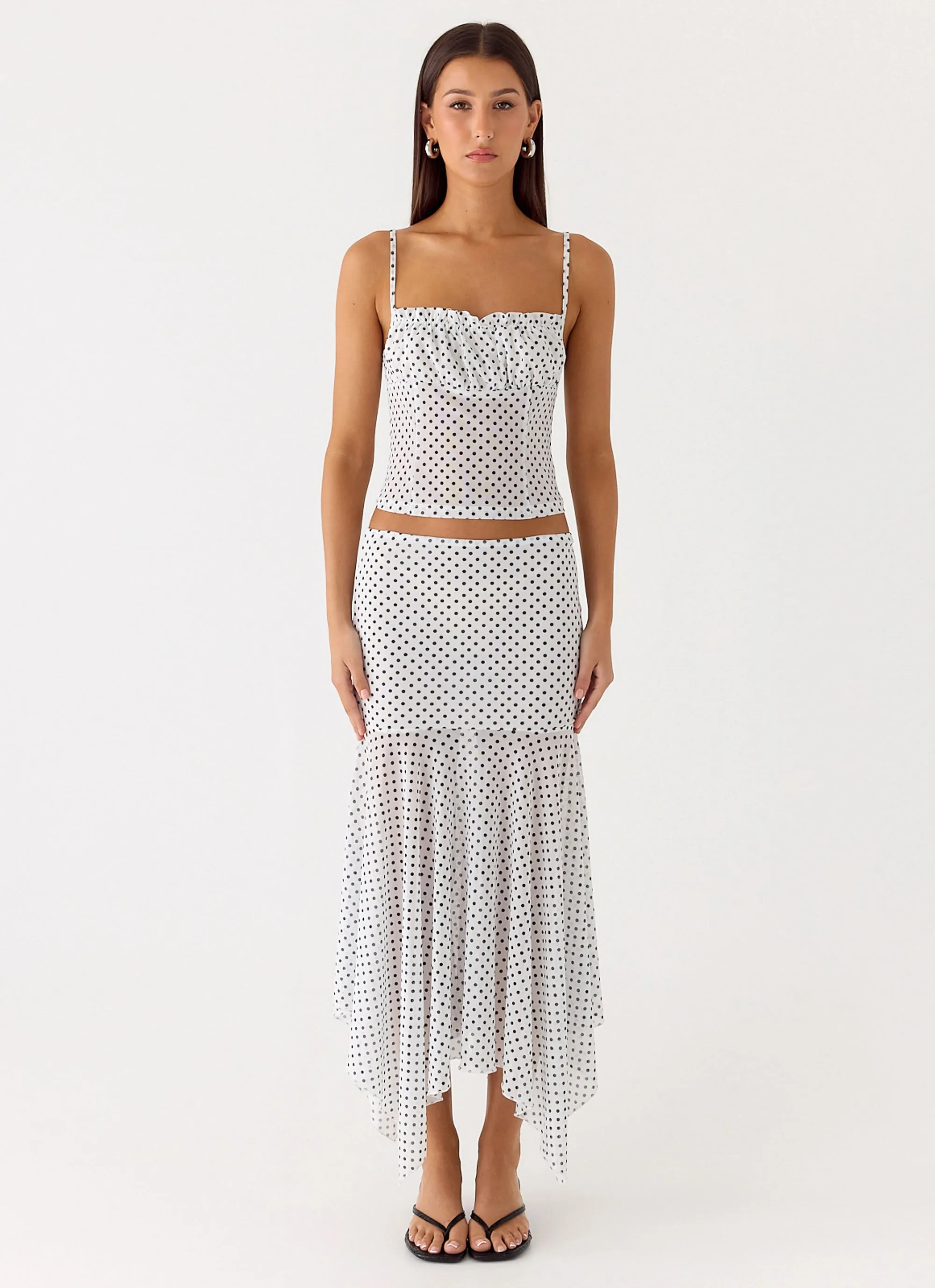 Buffy Maxi Skirt - White Polkadot Stretchable Design AntiSlipWaistband