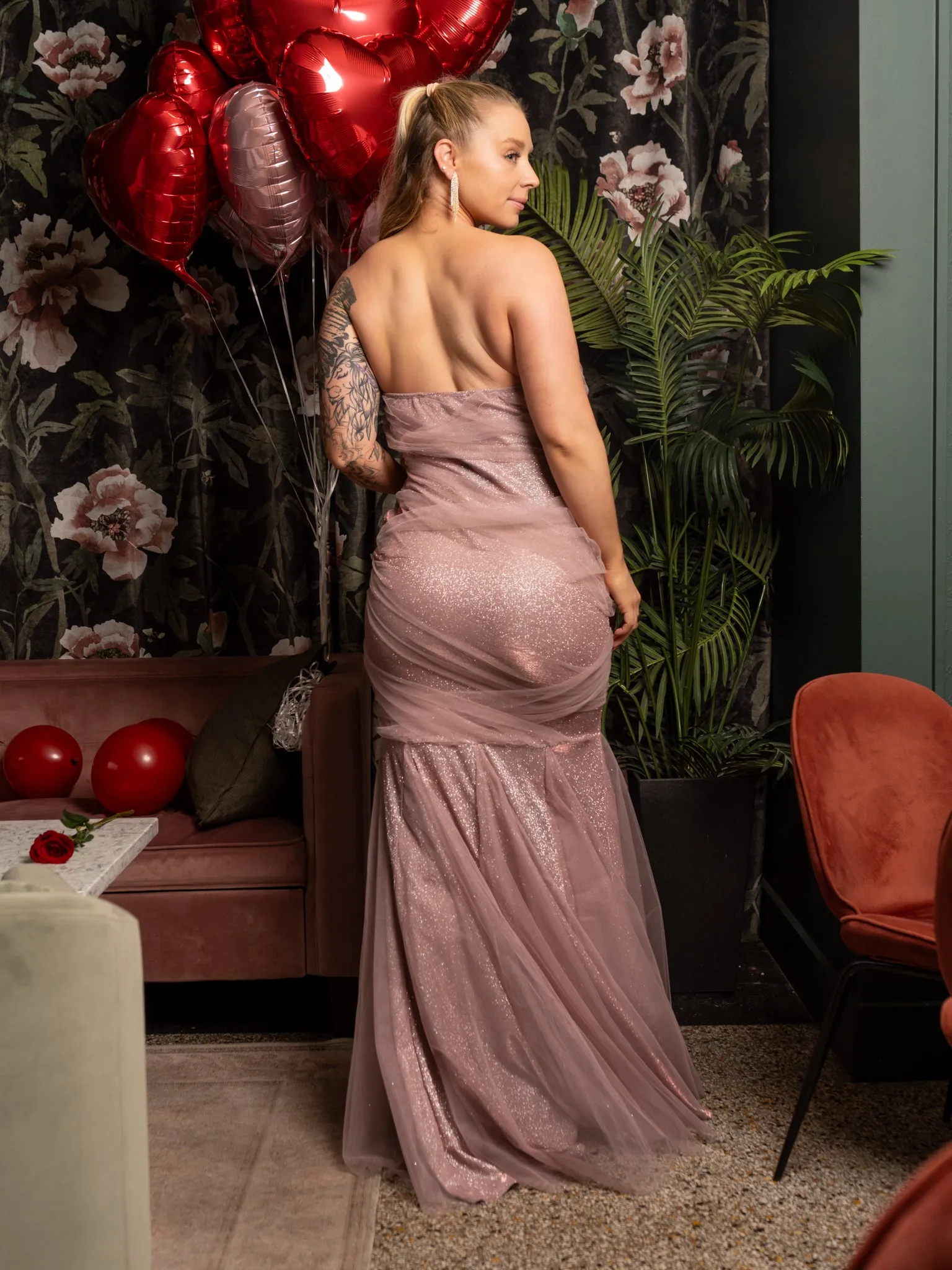 Busan Sweetheart Shimmer Mesh Mermaid Maxi Dress