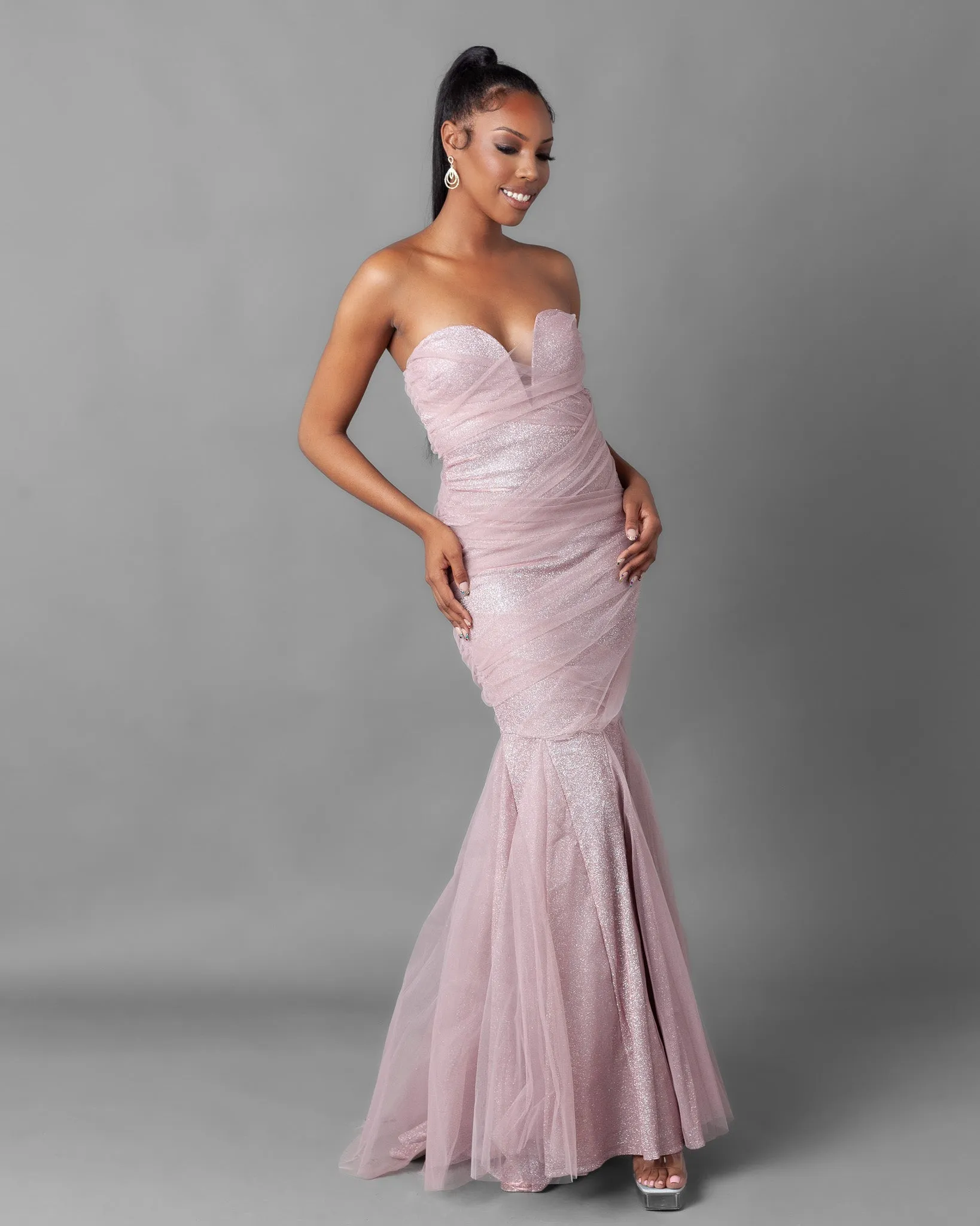 Busan Sweetheart Shimmer Mesh Mermaid Maxi Dress