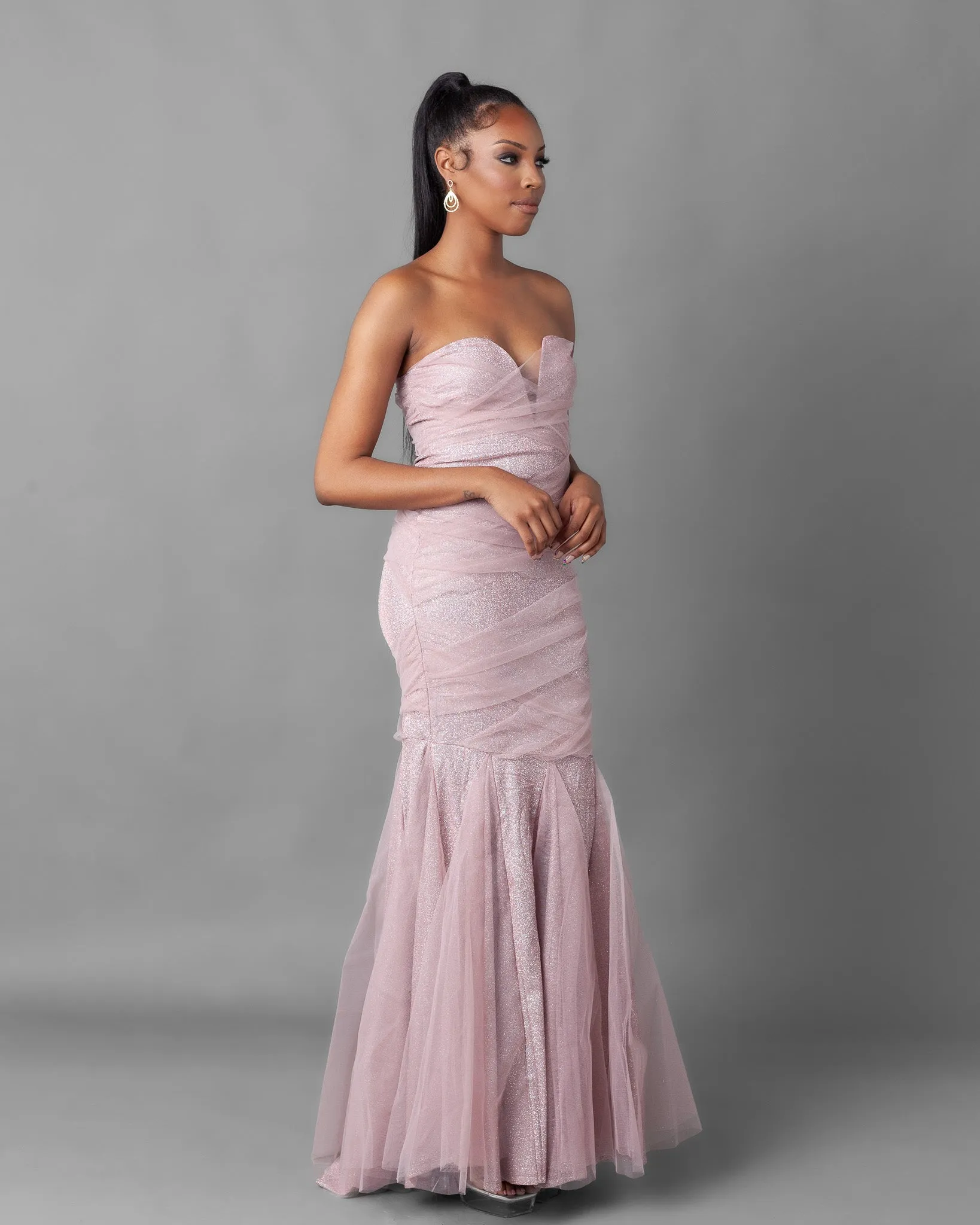 Busan Sweetheart Shimmer Mesh Mermaid Maxi Dress