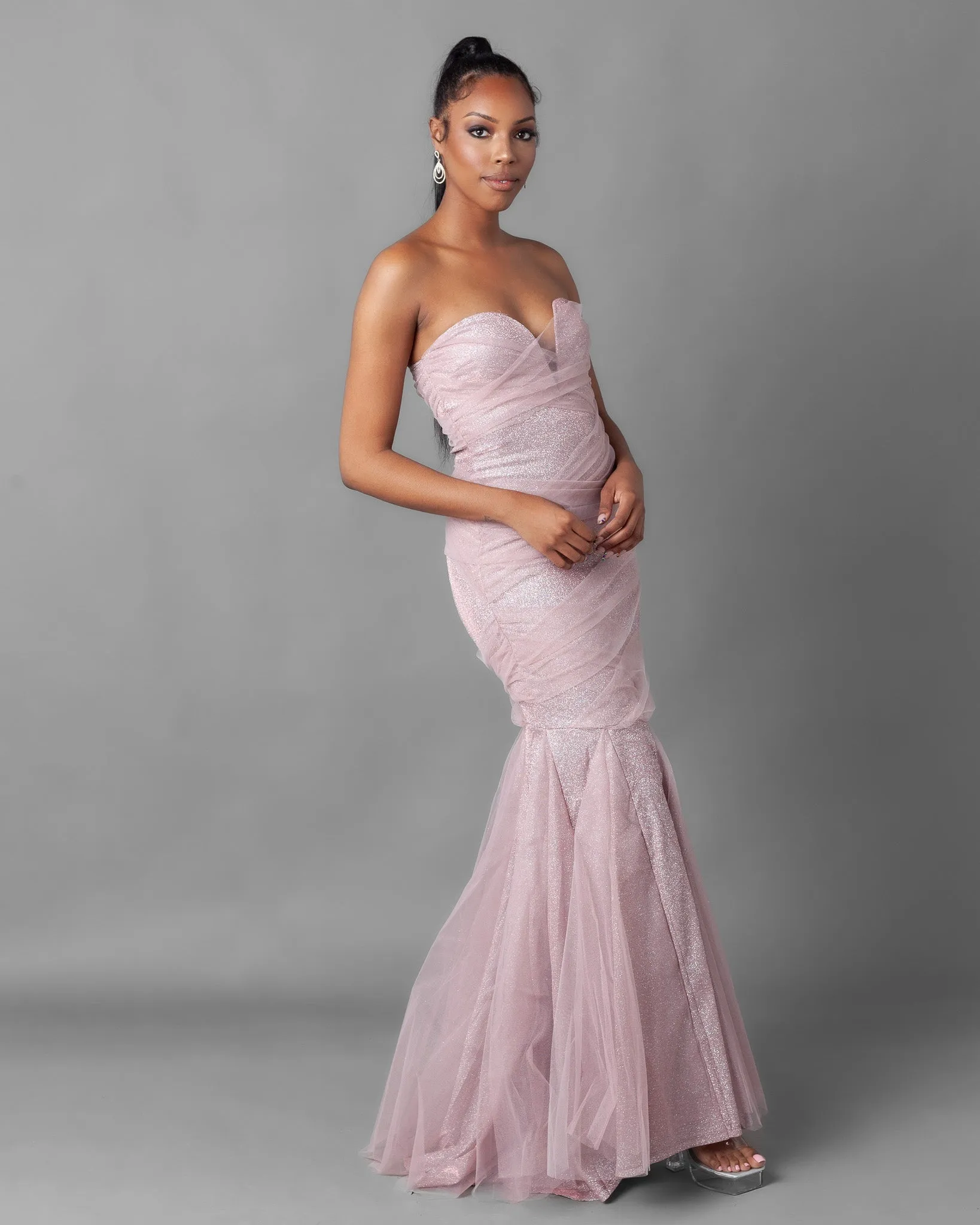 Busan Sweetheart Shimmer Mesh Mermaid Maxi Dress