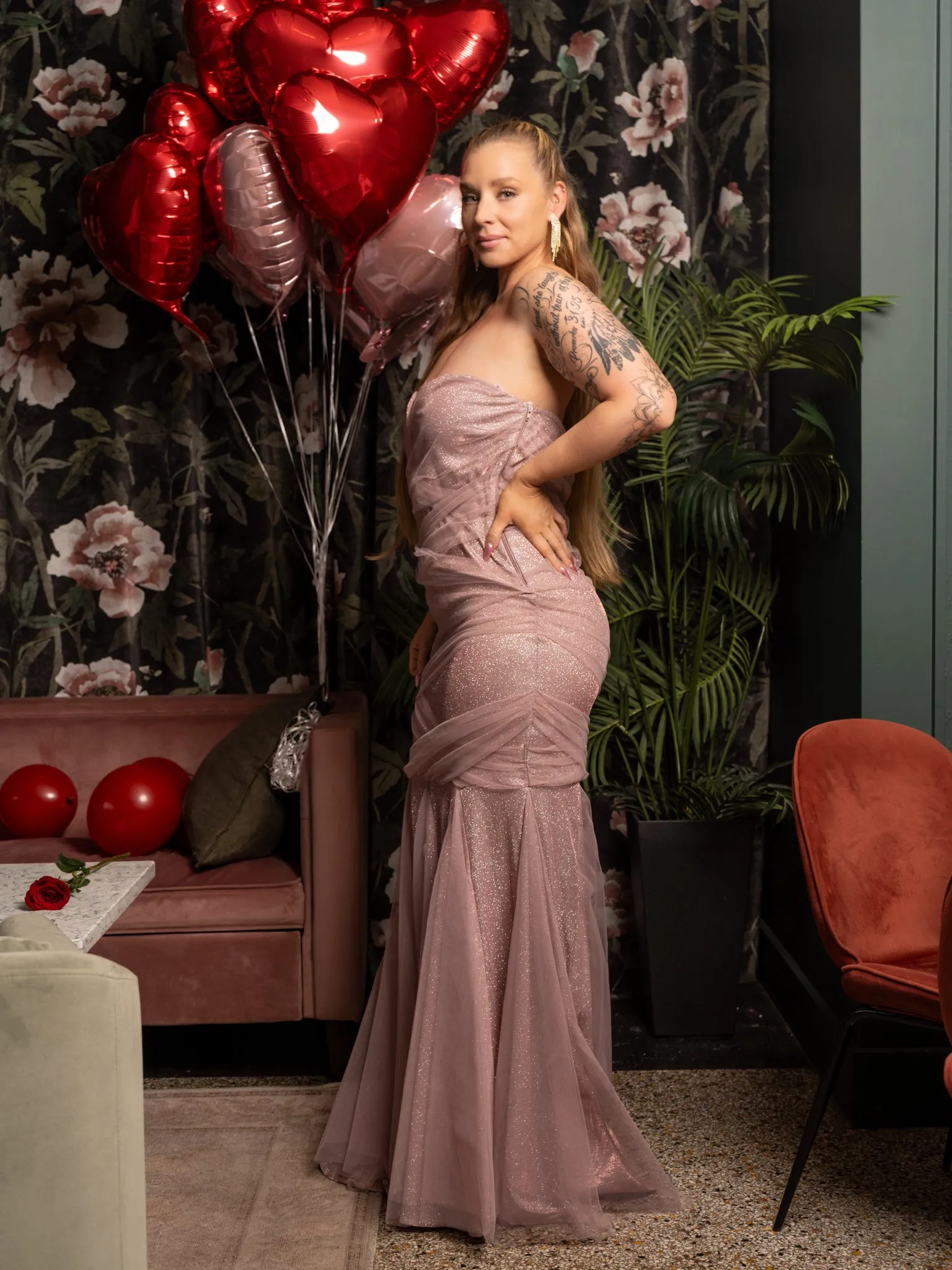 Busan Sweetheart Shimmer Mesh Mermaid Maxi Dress