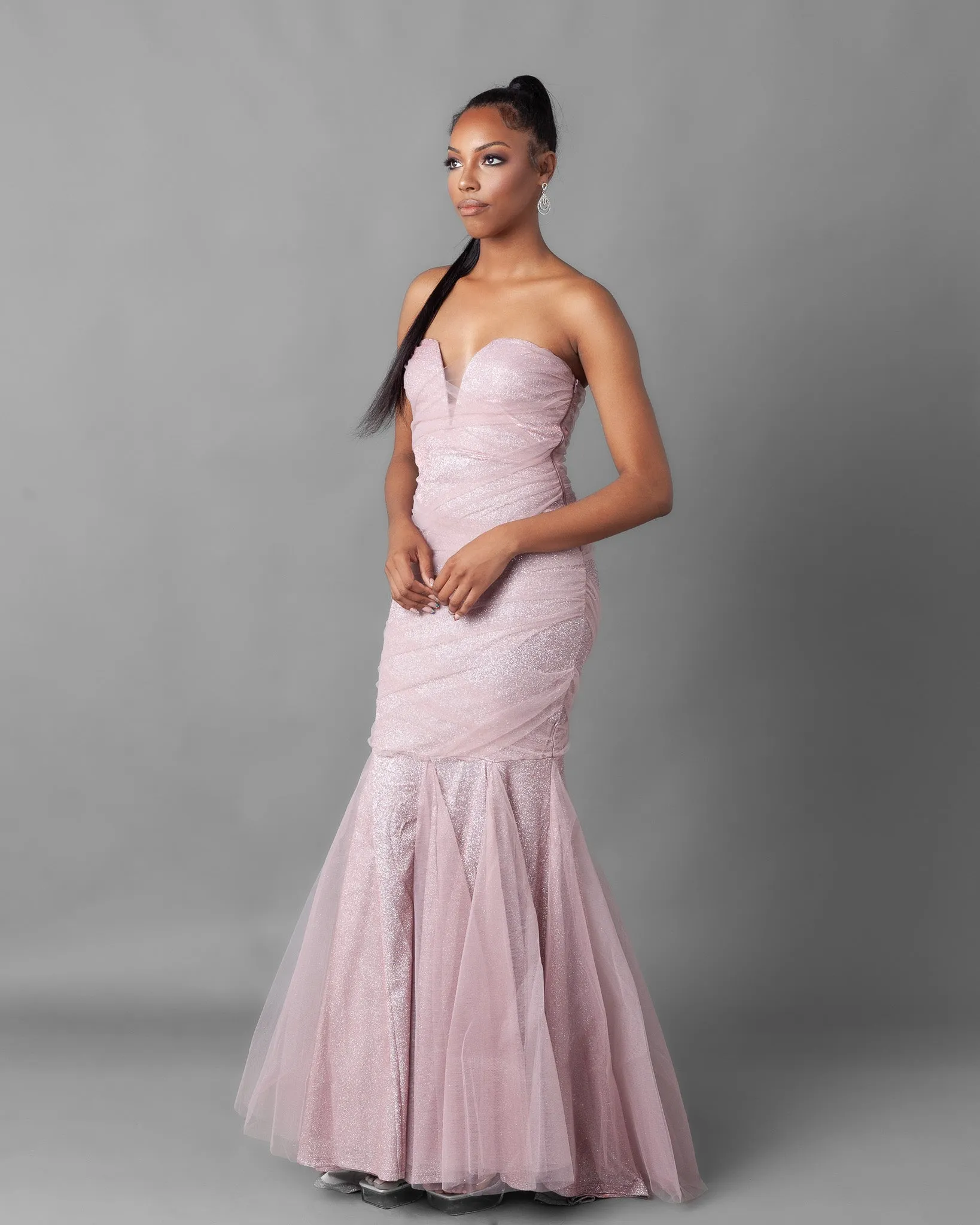 Busan Sweetheart Shimmer Mesh Mermaid Maxi Dress
