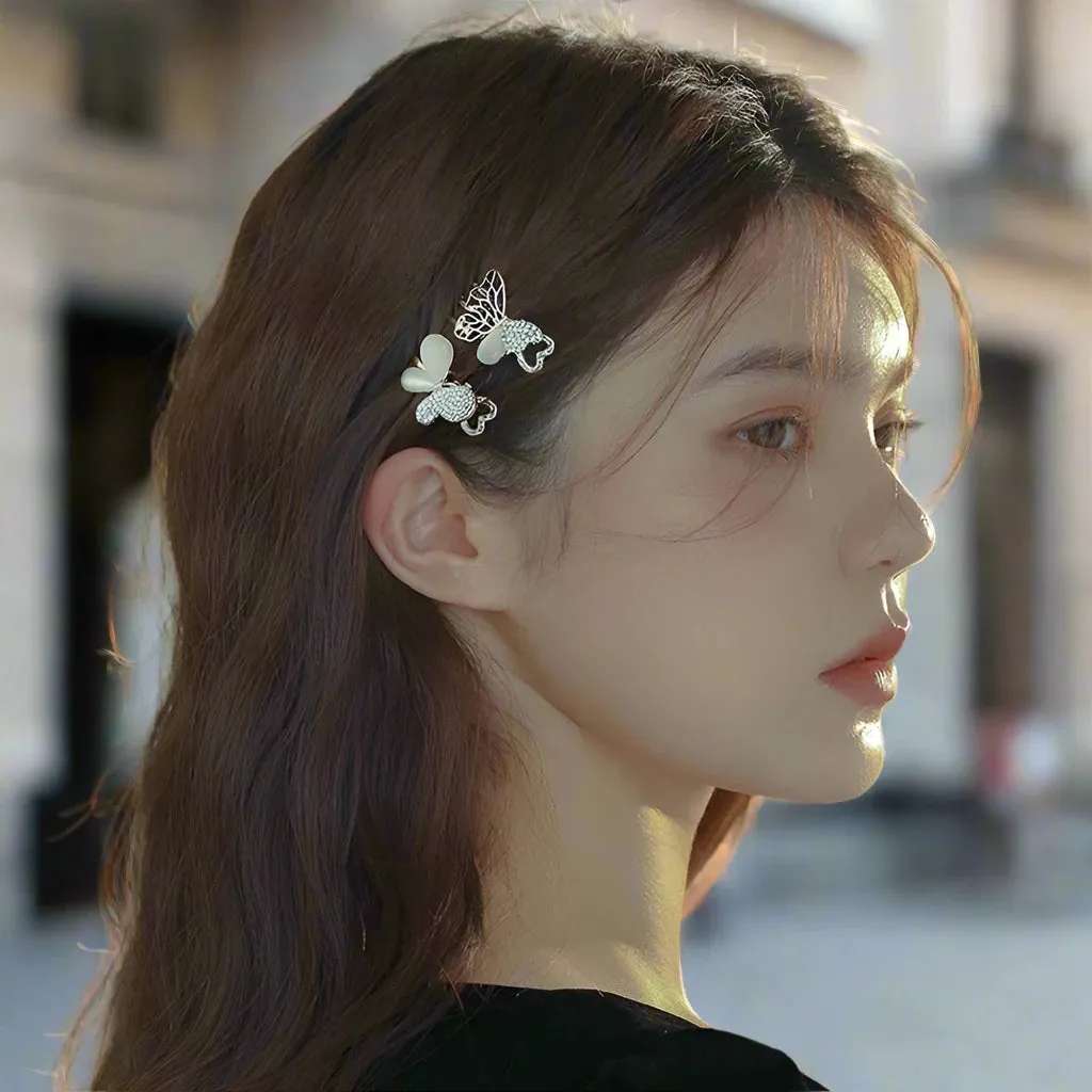 Butterfly and Flower Opal Hair Clips