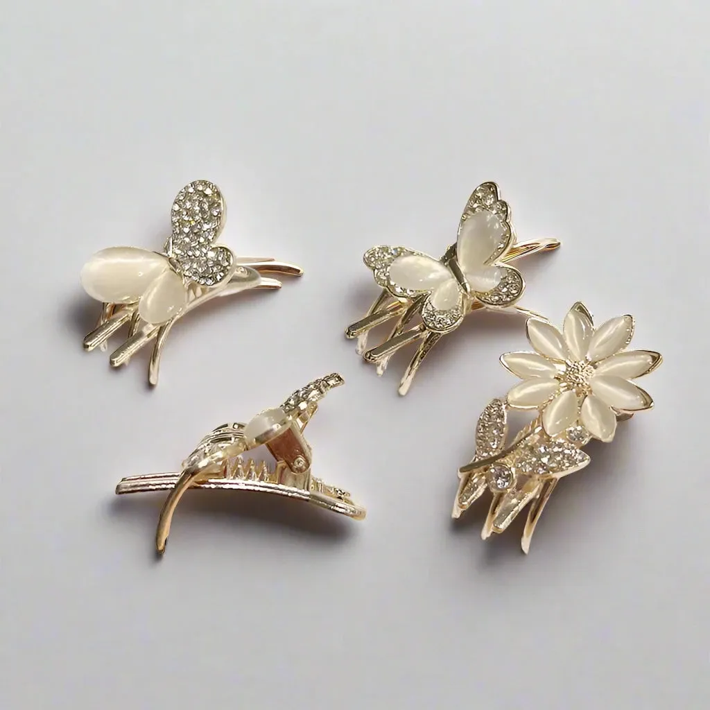 Butterfly and Flower Opal Hair Clips